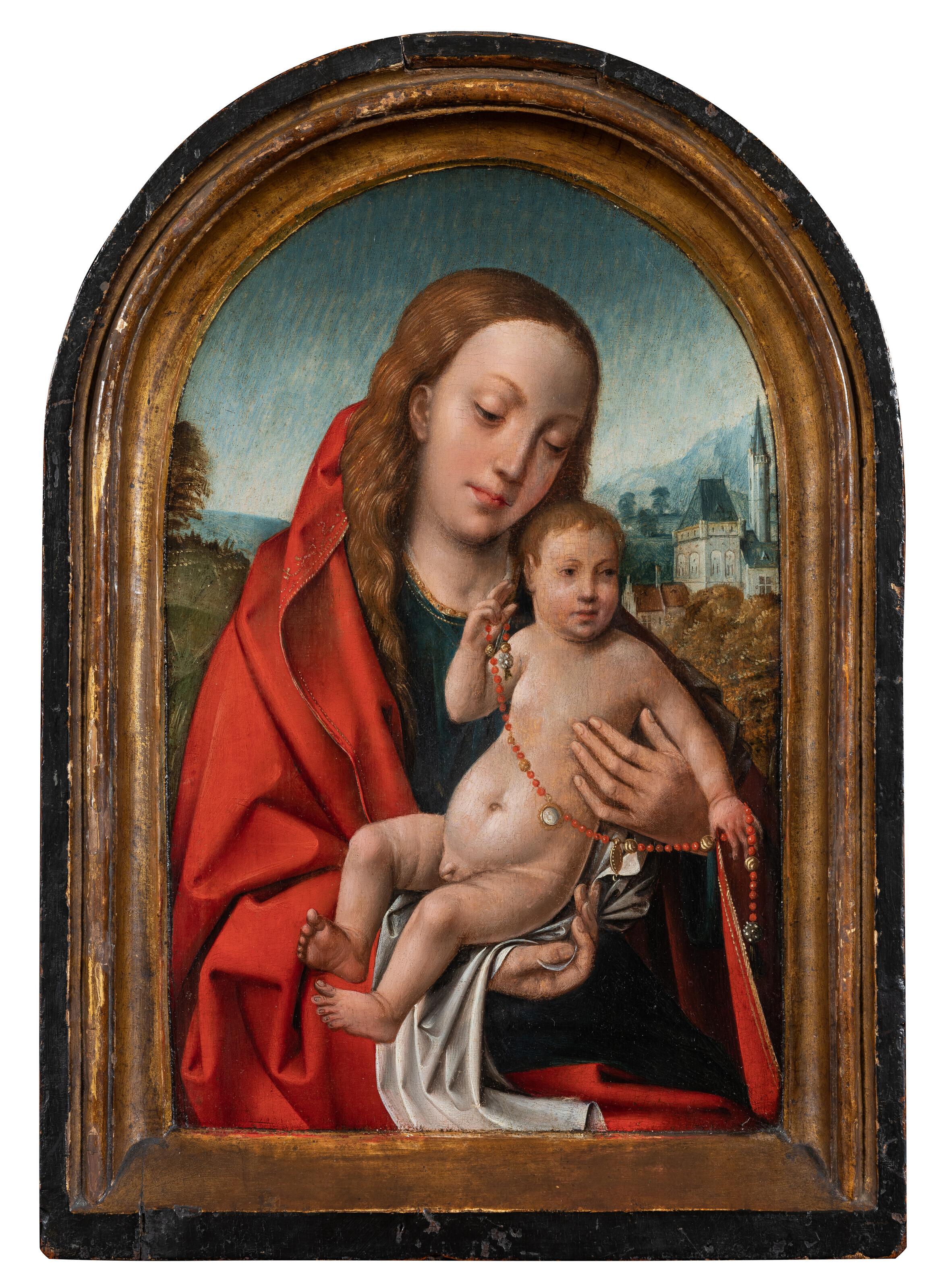 The Master Of Frankfurt - The Virgin And Child In A Landscape With The Bruges \'Poortersloge\'