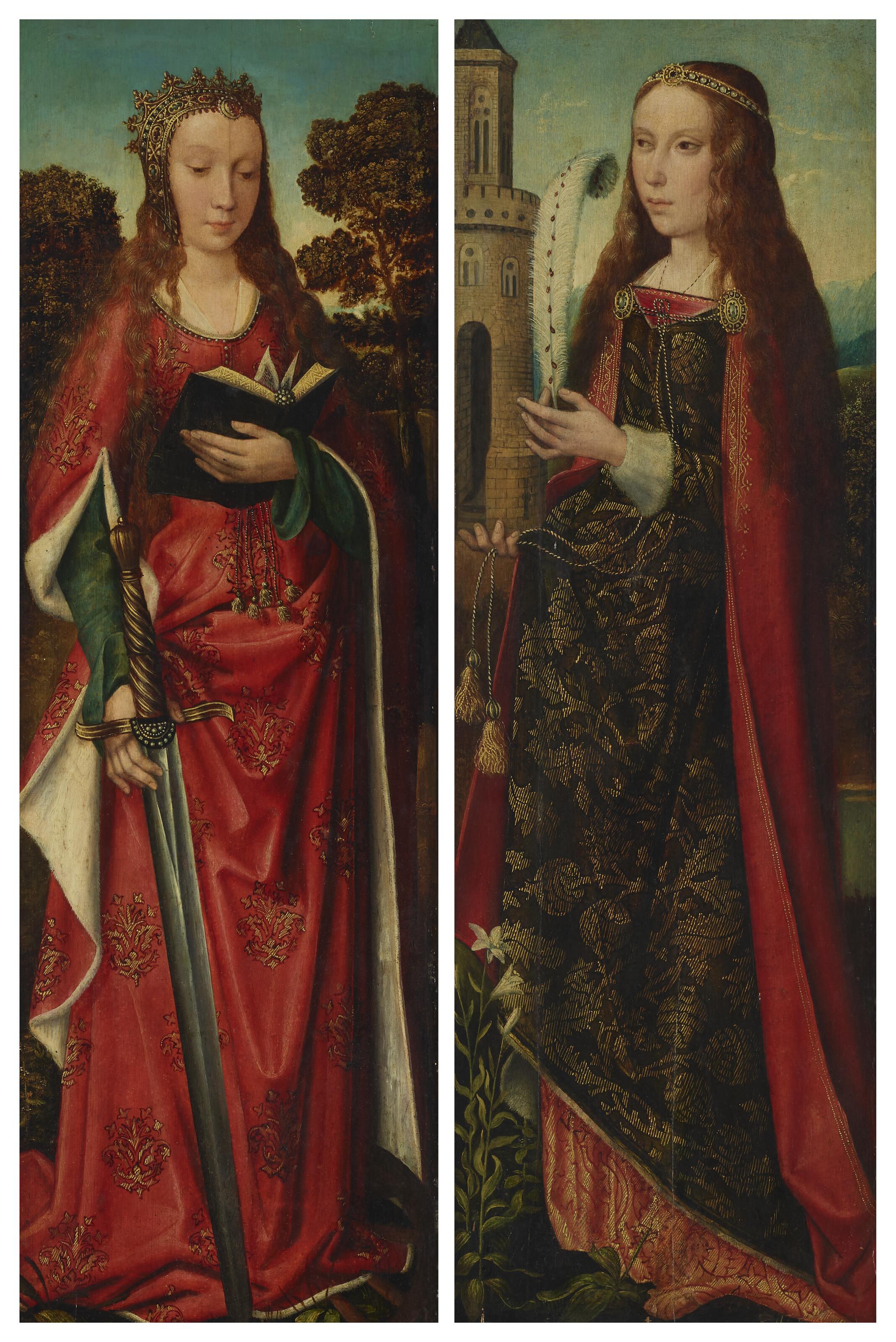 The Master of Frankfurt - The wings of an altarpiece: Saint Catherine of Alexandria; and Saint Barbara