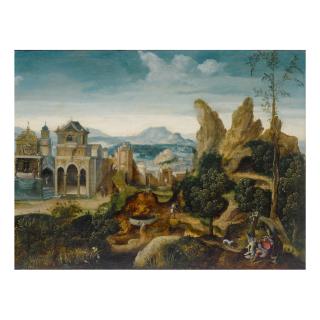 The Master Of The Female Half-Lengths - Mountainous Landscape With Elijah Nourished By An Angel And A Raven