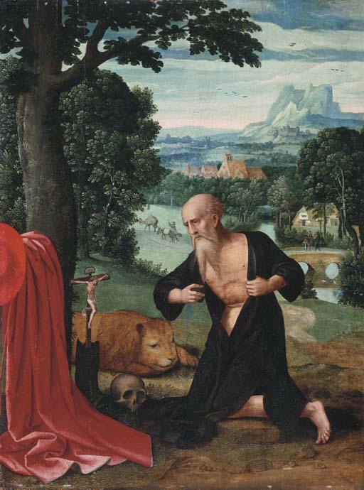 The Master Of The Female Half-Lengths - The Penitent Saint Jerome In An Extensive River Landscape