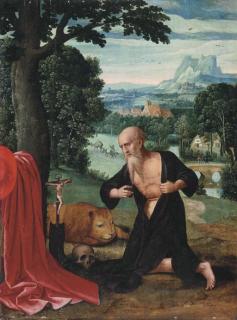 The Master Of The Female Half-Lengths - The Penitent Saint Jerome In An Extensive River Landscape