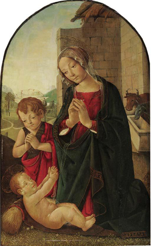 The Master Of The Fiesole Epiphany - The Madonna and the Infant Baptist adoring the Infant Christ