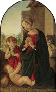 The Master Of The Fiesole Epiphany - The Madonna and the Infant Baptist adoring the Infant Christ