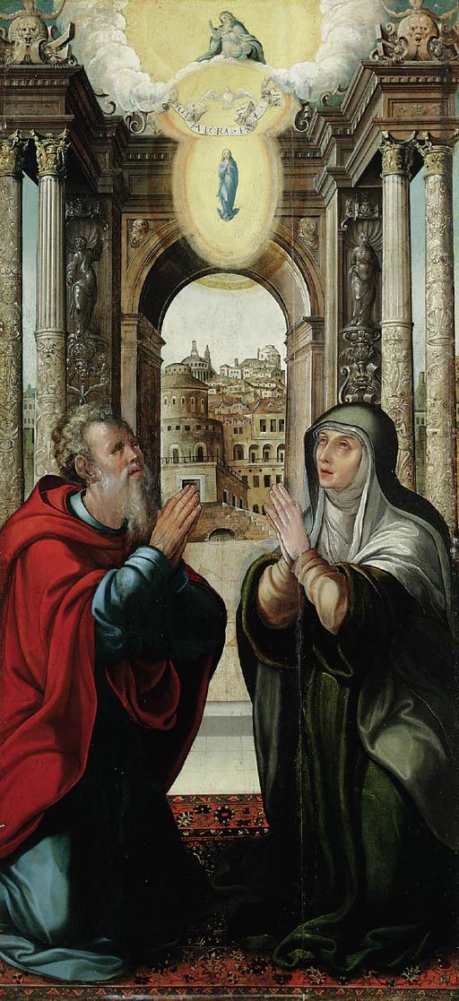 The Meeting of Joachim and Anne at the Golden Gate, with the Immaculate Conception and the Trinity above