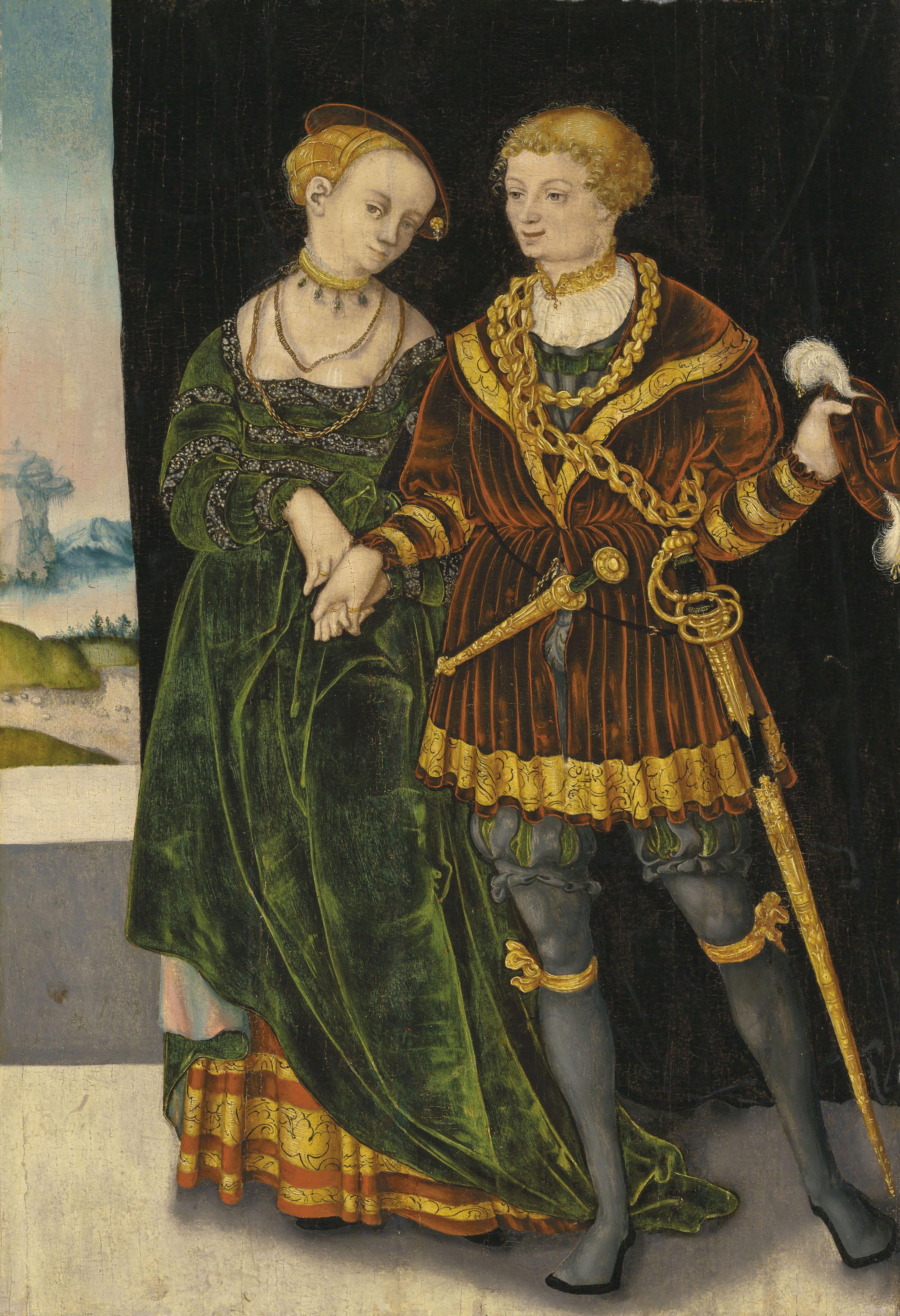 The Monogrammist I.W. - Portrait of a bride and groom dancing, small full-length