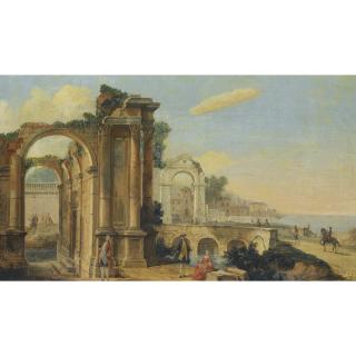 The Pseudo Battaglioli - A Capriccio Coastal Landscape With Figures Beneath Ruins