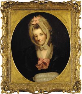 The Reverend Matthew William Peters, R.A. - Portrait of a lady, possibly the artist\'s wife, half-length, in a black dress, silk scarf and bonnet