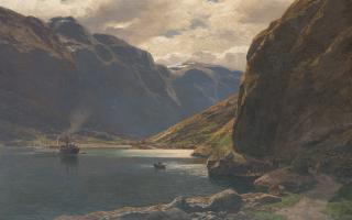 Themistokles von Eckenbrecher - Norwegische Fjordlandschaft mit einem Dampfer und Fischerboot