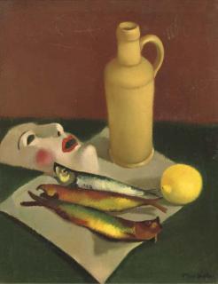 Theo Bitter - Still Life With A Mask, Jar And Red Herring