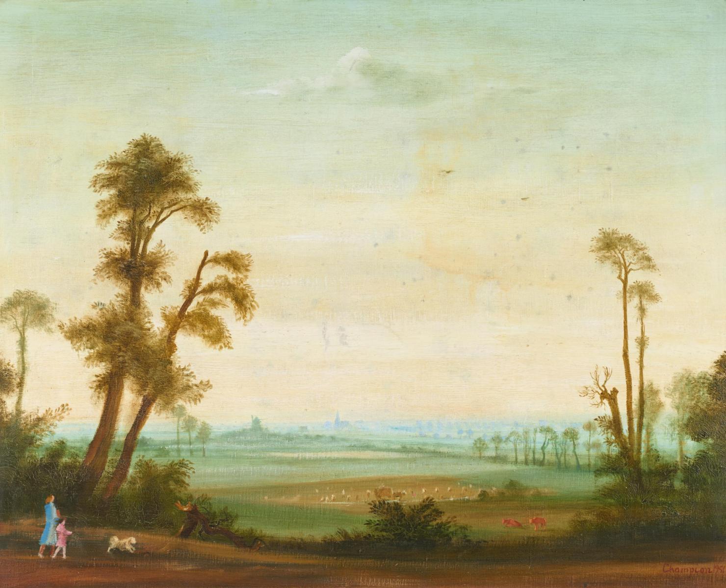 Theo Champion - Landschaft mit Spaziergängern.