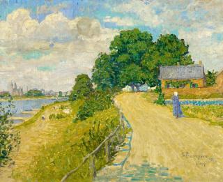 Theo Champion - Rheinansicht mit Kirche.