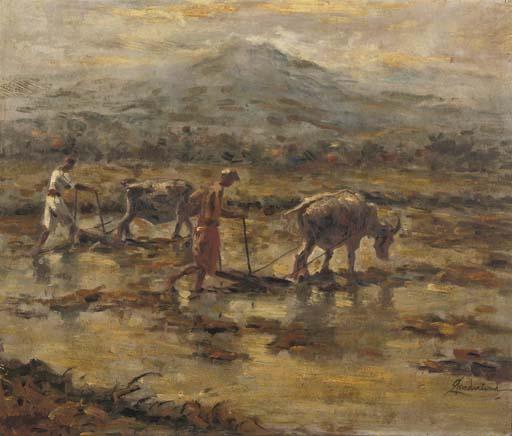 Theo Goedvriend - Plough teams working the sawa