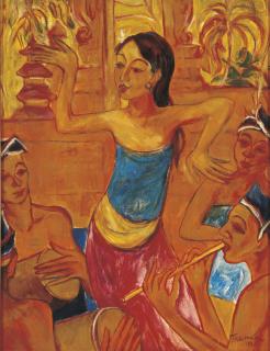 Theo Meier - Ani dancing Legong in front of Saba temple