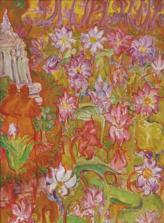 Theo Meier - Deux Bonzes Dans Un Jardin Fleuri (Two Monks In A Garden)