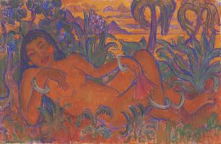 Theo Meier - Reclining Nude in the Garden
