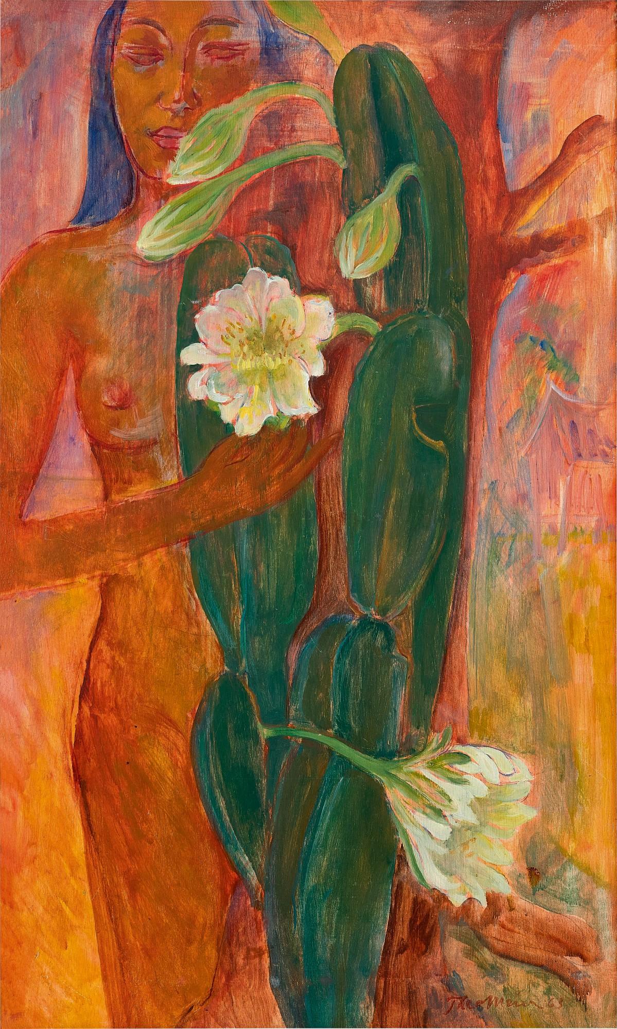 Theo Meier - Woman With Two White Flowers