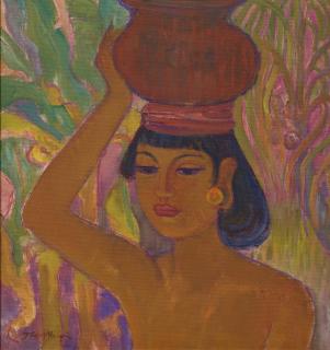 Theo Meier - Young Balinese Woman Holding A Jug On Her Head