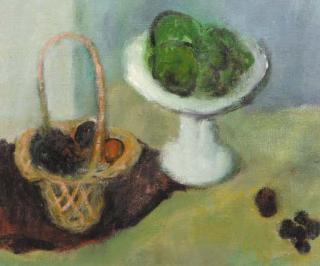 Theo Swagemakers - A still life with fruits, a basket and a bowl