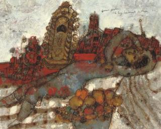 Theo Tobiasse - Femme couchée le long des remparts de Vence