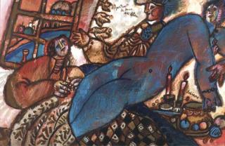 Theo Tobiasse - Portrait de dame en bleu