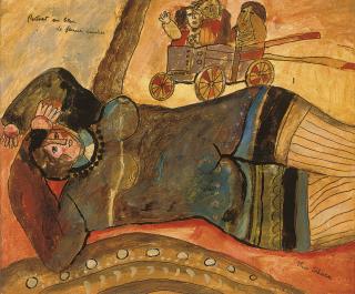 Théo Tobiasse - Portrait en bleu de femme couchée