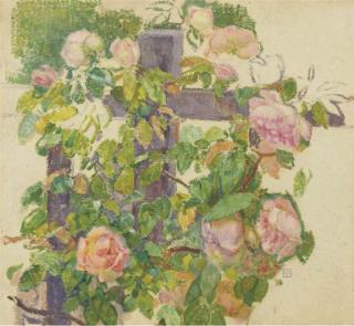 Theo van Rijsselberghe - Pink roses over a fence