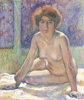 Théo Van Rysselberghe - Nu assis s\'appuyant sur les mains