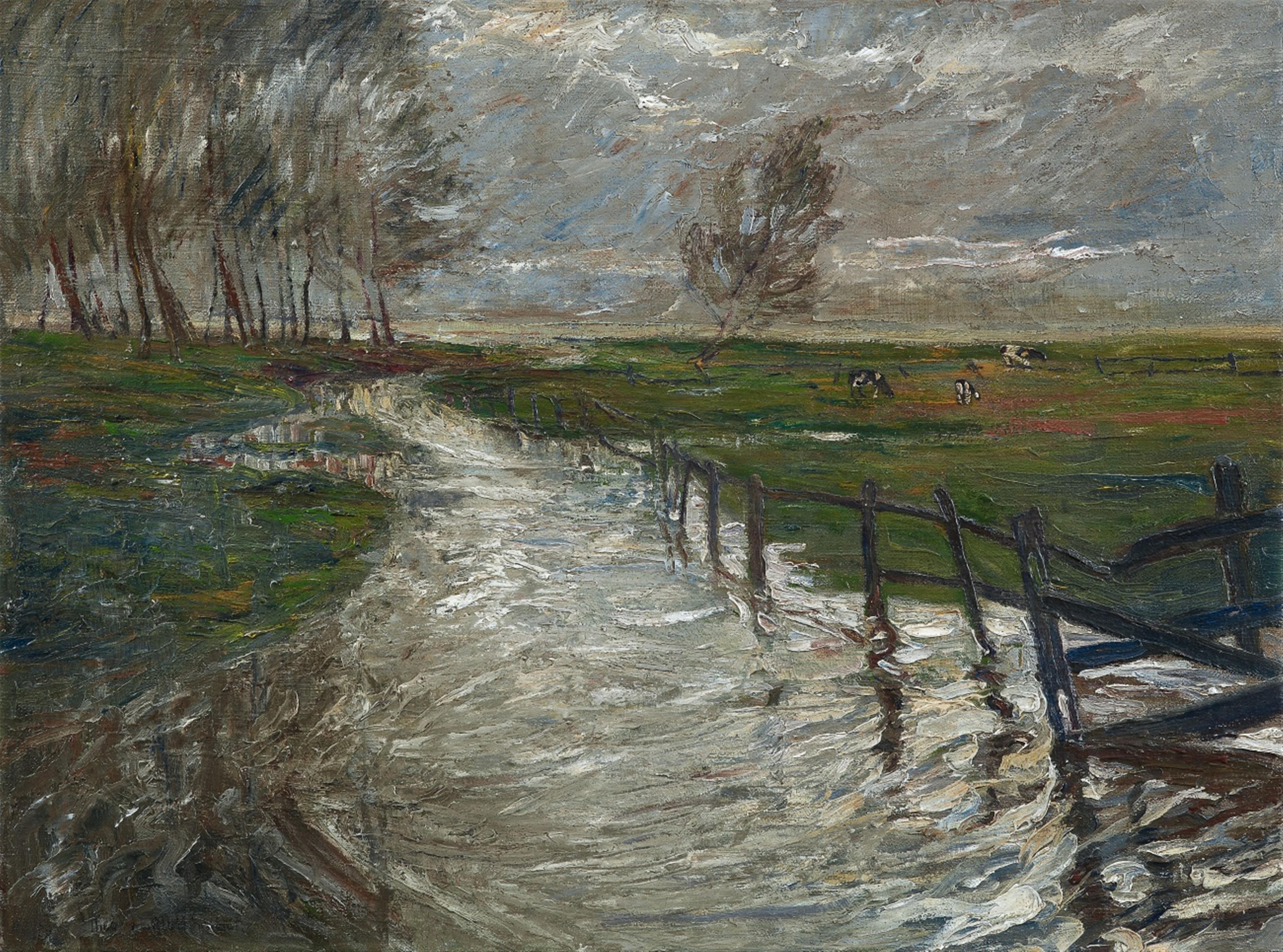 Theo von Brockhusen - Luchlandschaft (Wustrov - Langen). Verso: Kühe auf der Weide