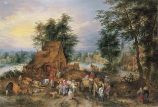 Theobald Michau - A village scene with peasants at work
