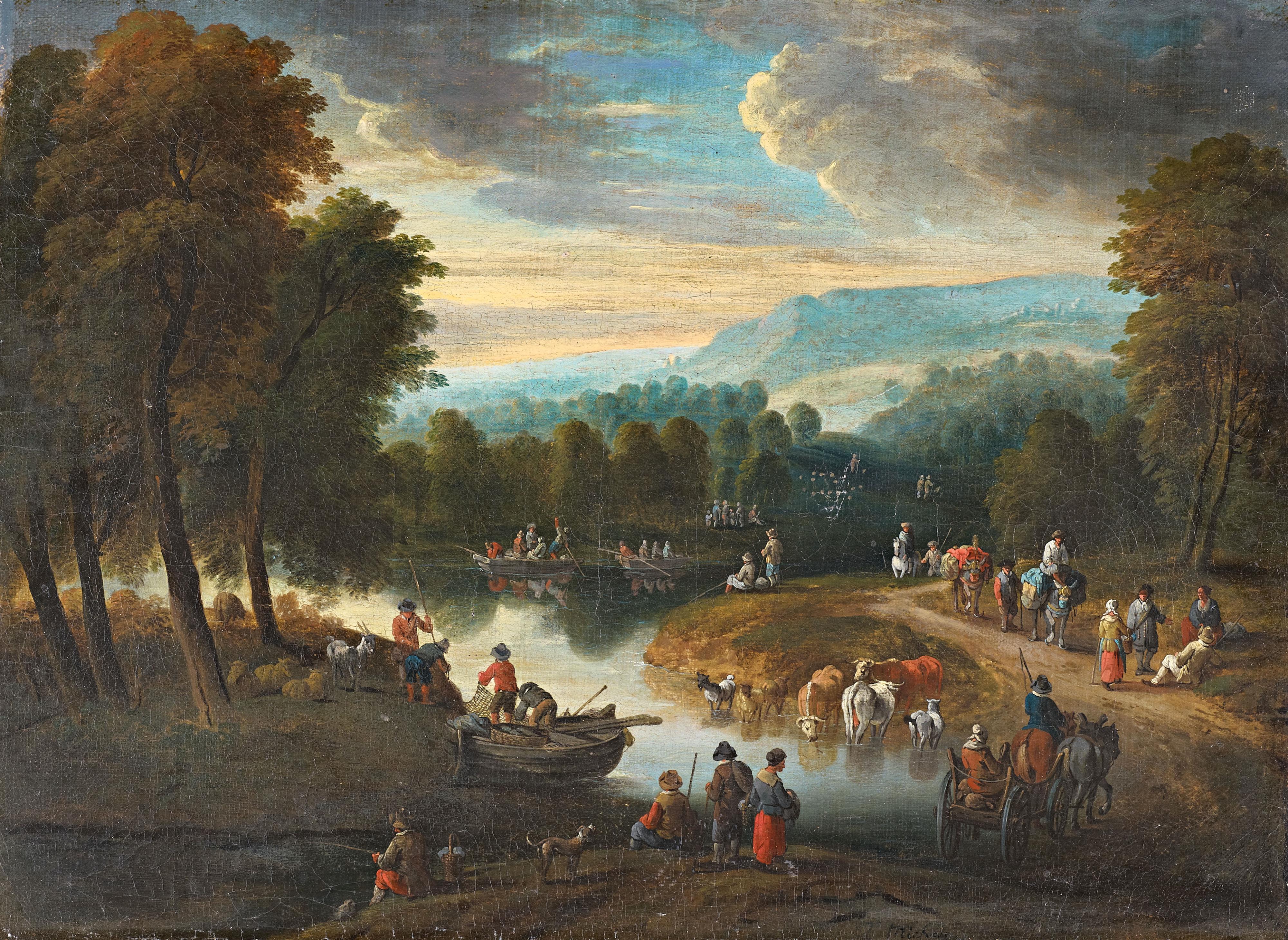 Theobald Michau - Flussufer mit reicher Figurenstaffage