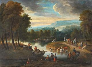 Theobald Michau - Flussufer mit reicher Figurenstaffage