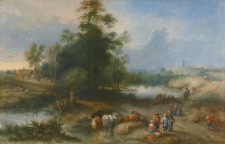 Théobald Michau - Landscape With Drovers Watering Cattle