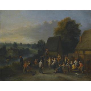 Théobald Michau - Peasants Merrymaking  Outside An Inn
