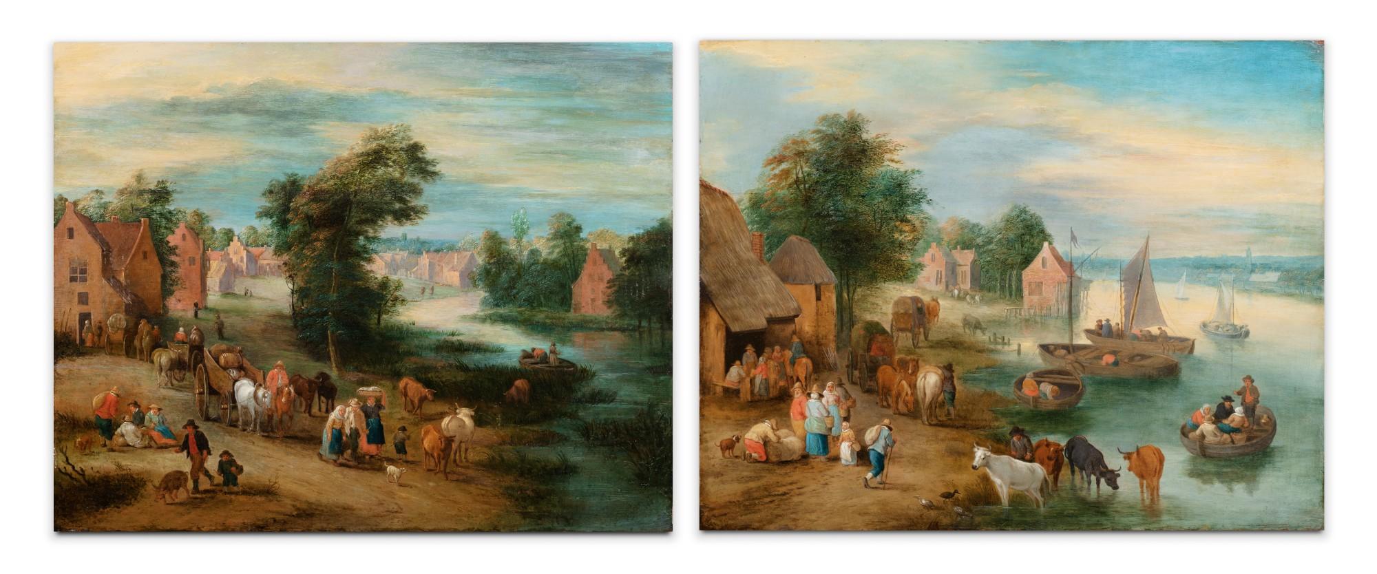 Théobald Michau - Village scenes nearby a river