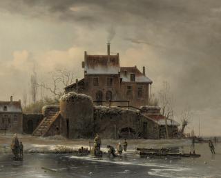 Theodoor Soeterik - A Winter\'S Day On The Ice Near A Mansion
