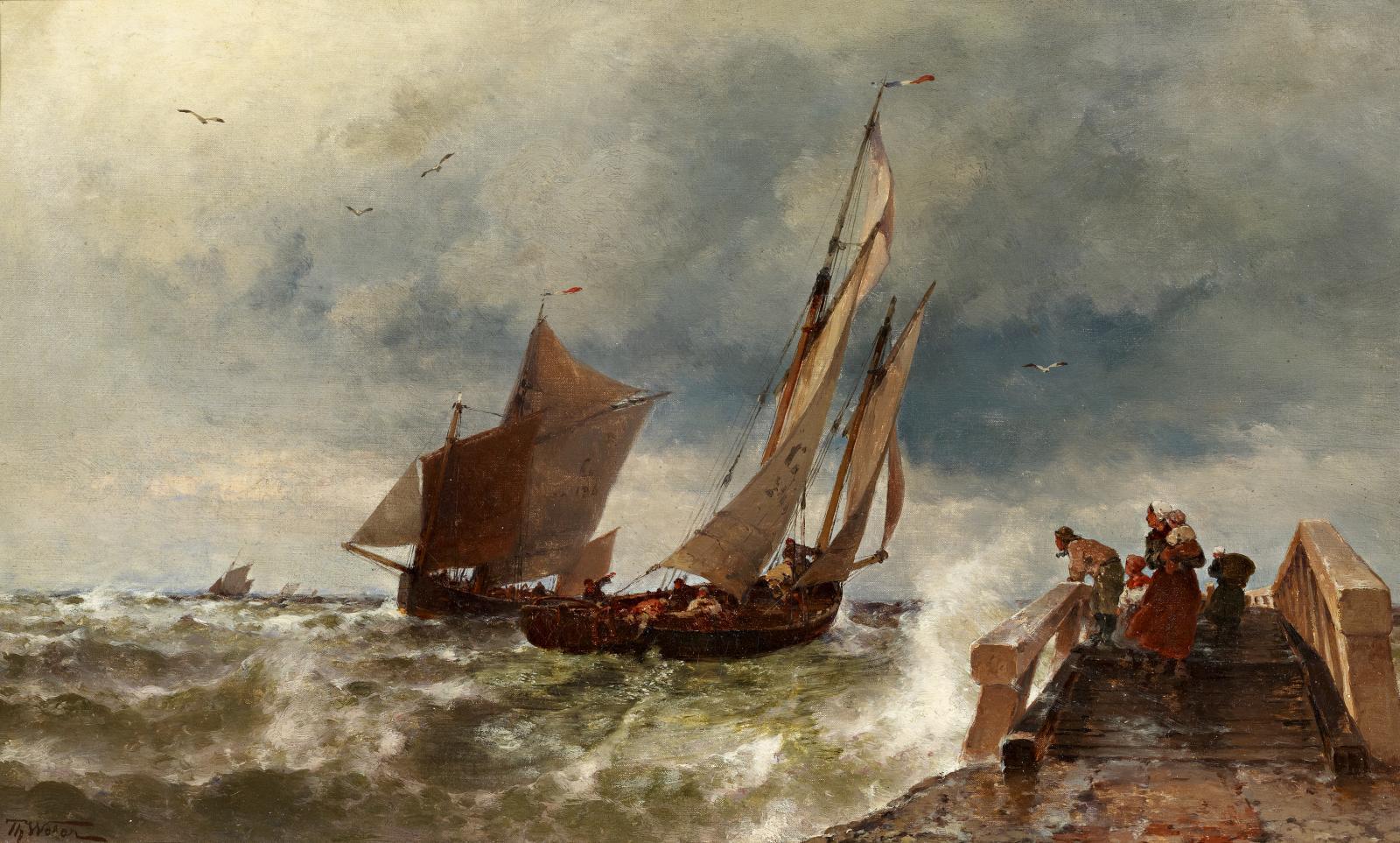 Theodor Alexander Weber - Segler bei der Hafeneinfahrt.