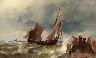 Theodor Alexander Weber - Segler bei der Hafeneinfahrt.