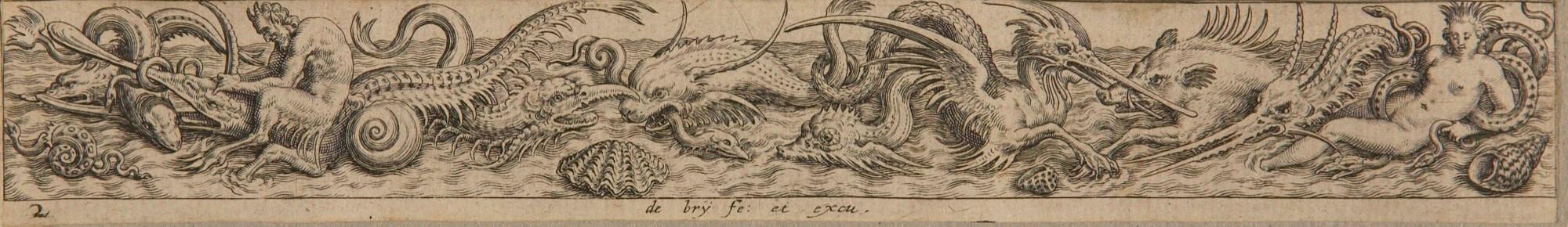 Theodor de Bry - Fries mit Meerestieren und Wasserallegorien.