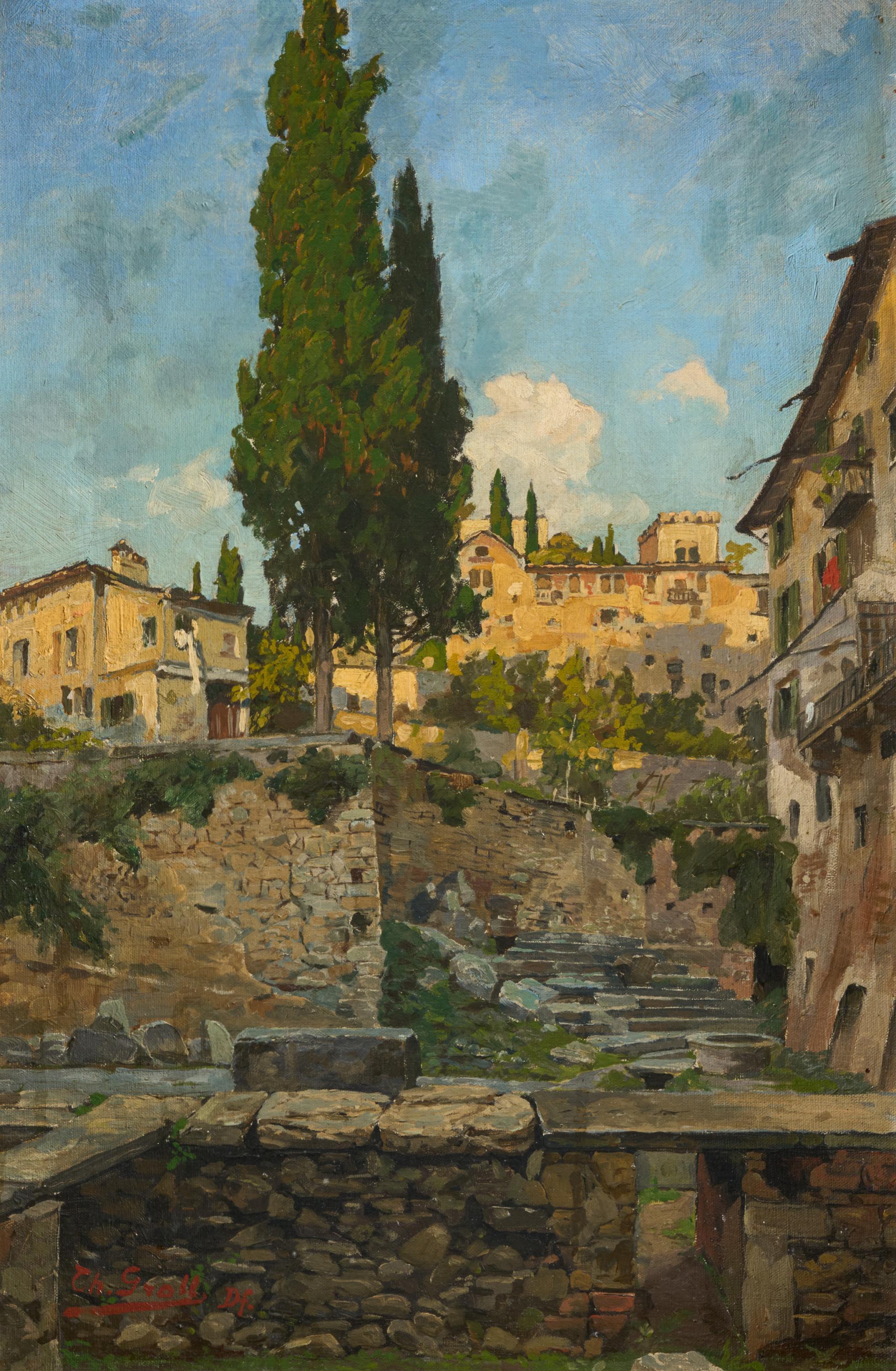 Theodor Groll - Häuser einer italiensichen Stadt.