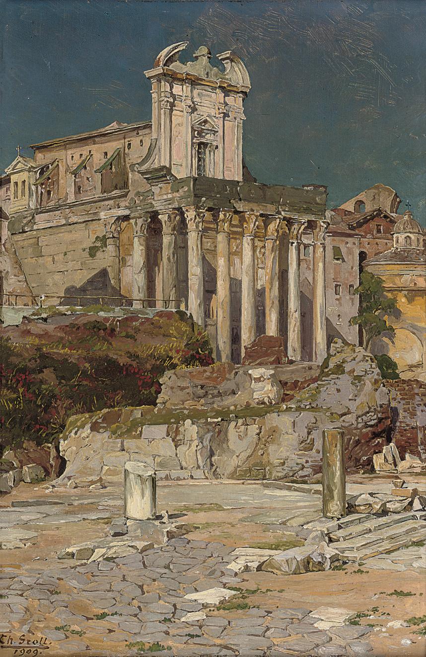 Theodor Groll - The Forum before St Giuseppe dei Falegnami, Rome