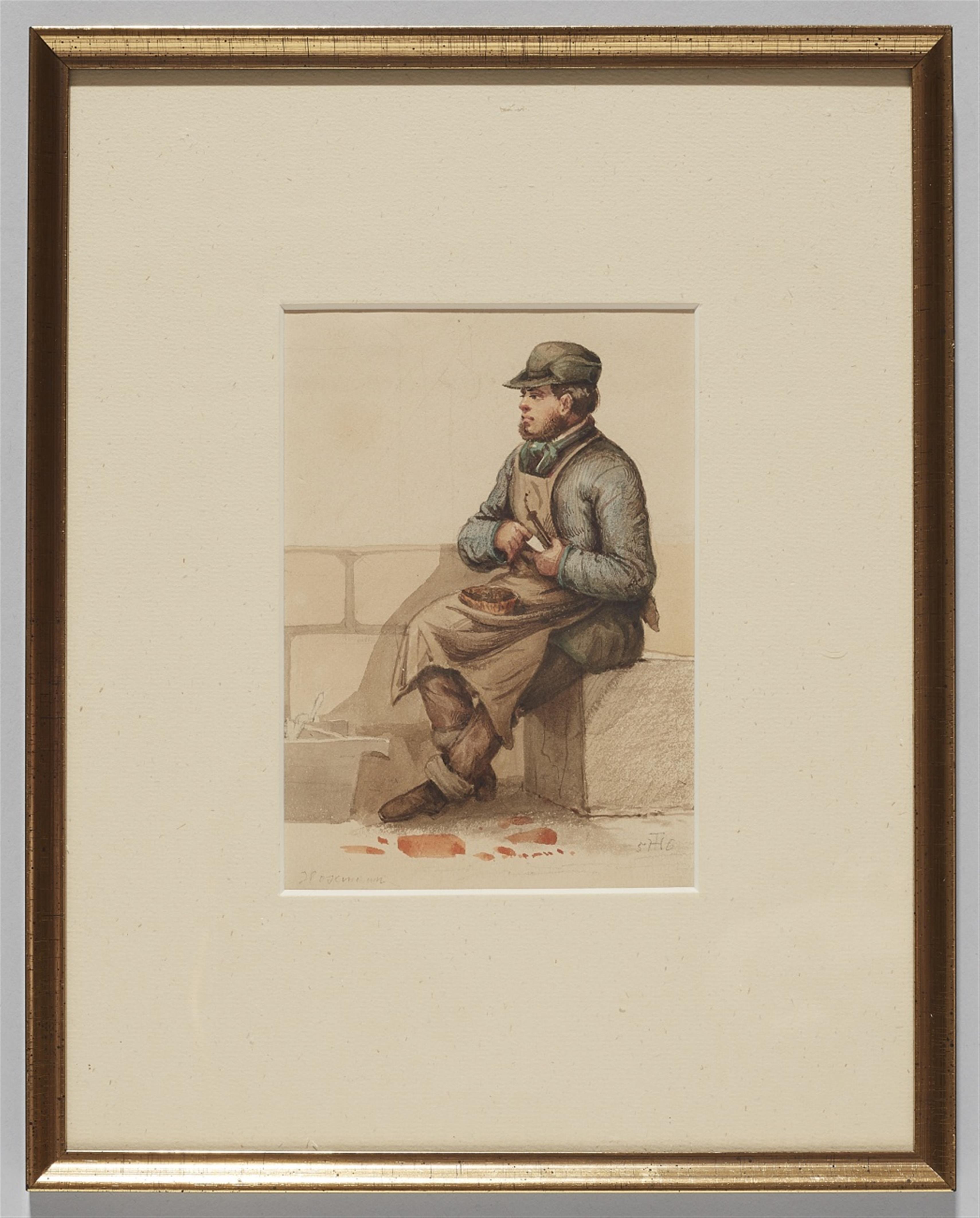 Theodor Hosemann - Maurer, eine Pfeife stopfend