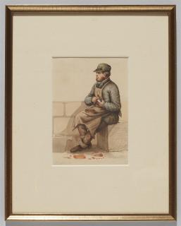 Theodor Hosemann - Maurer, eine Pfeife stopfend