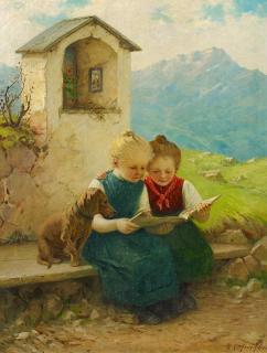 Theodor Kleehaas - Zwei lesende Mädchen.