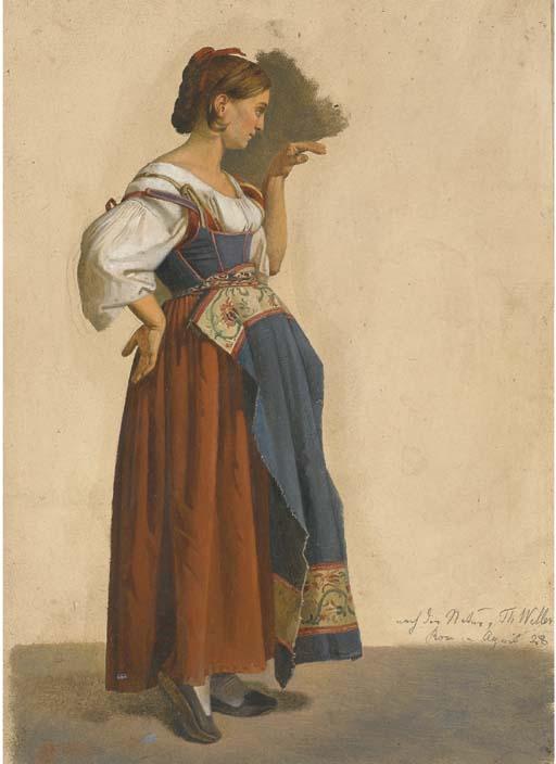 Theodor Leopold Weller - An Italian woman in local costume in profile to the right