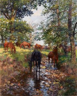 Theodor Rocholl - Pferde im Mauerpark der Sababurg