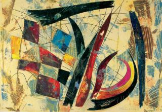 Theodor Werner - Komposition auf gelbem Grund.