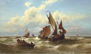 Theodore Alexander Weber - Bateaux de Blankenberghe: fishing on a choppy sea