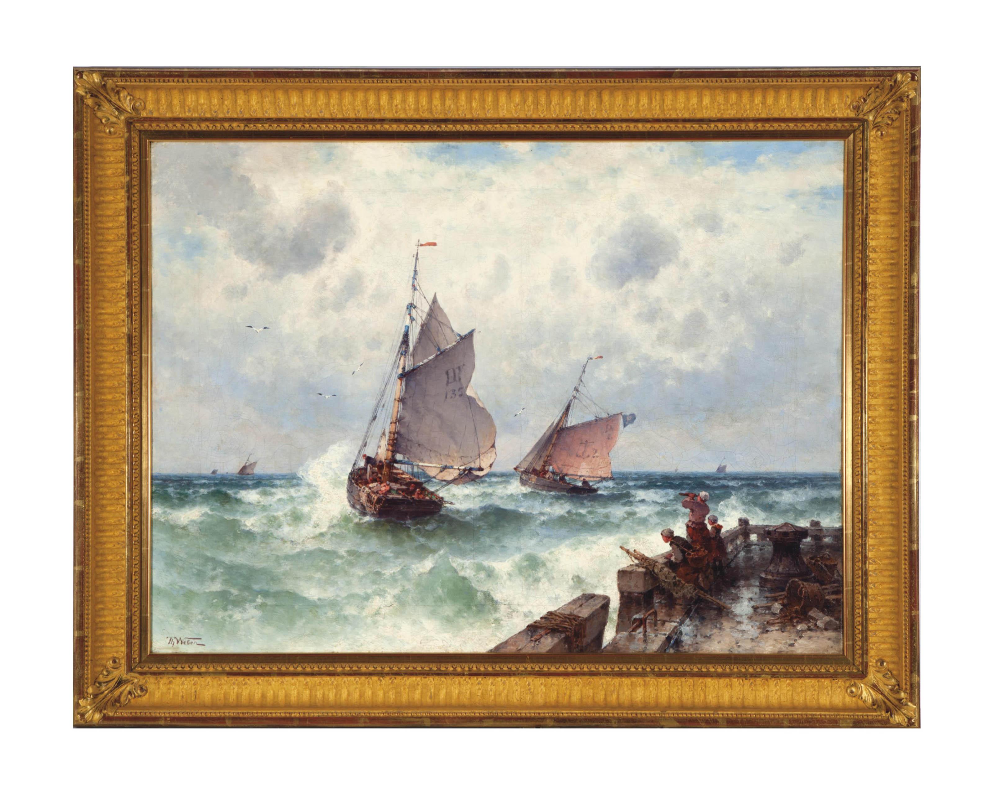 Theodore Alexander Weber - Fishing boats departing into rough seas