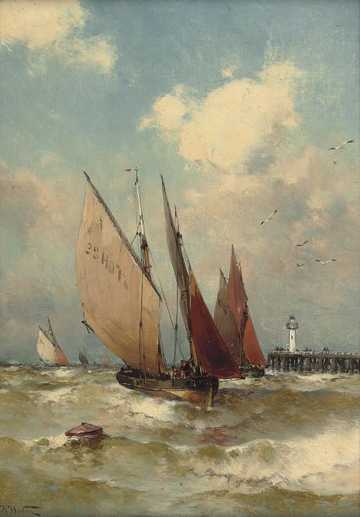 Theodore Alexander Weber - Fishing smacks sailing out of harbour