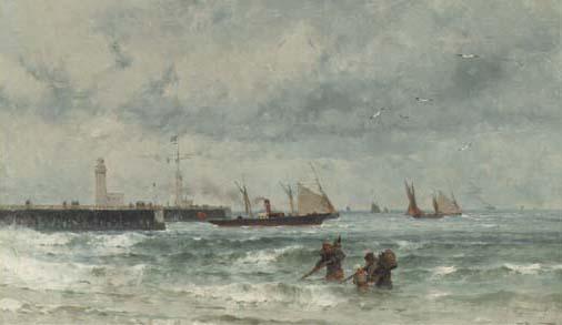 Theodore Alexander Weber - Shipping By A Harbour Entrance